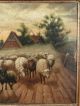 19thc Antique Primitive Folk Art Sheep Herder & Dog Dirt Road Landscape Painting Primitives photo 3