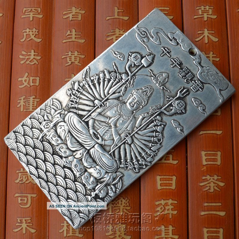 Old Tibetan Tibet Silver Guan Kwan Yin Buddha Dragon Statue Nepal Thangka Kwan-yin photo