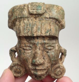 Jade Pre Columbian Head Pendant - Mesoamerica Statue - Antique Aztec/mayan Artifact photo