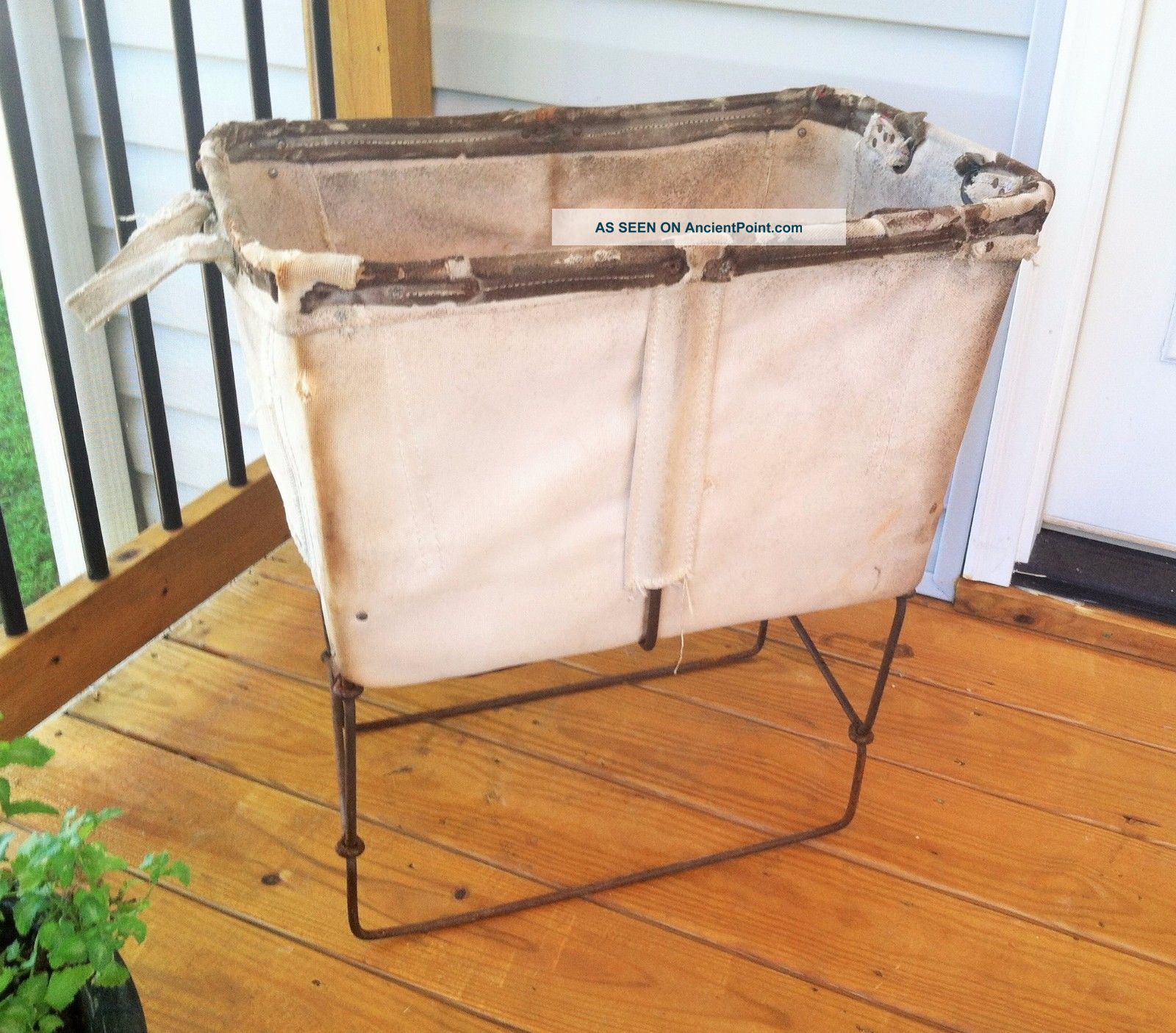 Vtg Factory Industrial Canvas Bin Storage Container Raised Metal Base Steampunk Other Mercantile Antiques photo