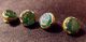 (4) Victorian Glass Buttons Brass & Green Goldstone Charm - String Waistcoat 3/8 