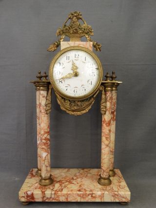Antique 19thc Victorian French Marble Pillar Style Friedlander Co Mantel Clock photo