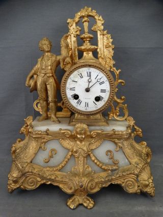 Antique 19thc Victorian French Brunfaut Figural Winged Lady Goddess Mantel Clock photo