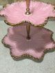 Vintage Retro California Pottery 2 - Tier Pink Gold Serving Appetizer Tray Mid-Century Modernism photo 6