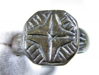 Rare Medieval Period Bronze Christian Ring Depicting Star Of Bethlehem - Ab29 photo