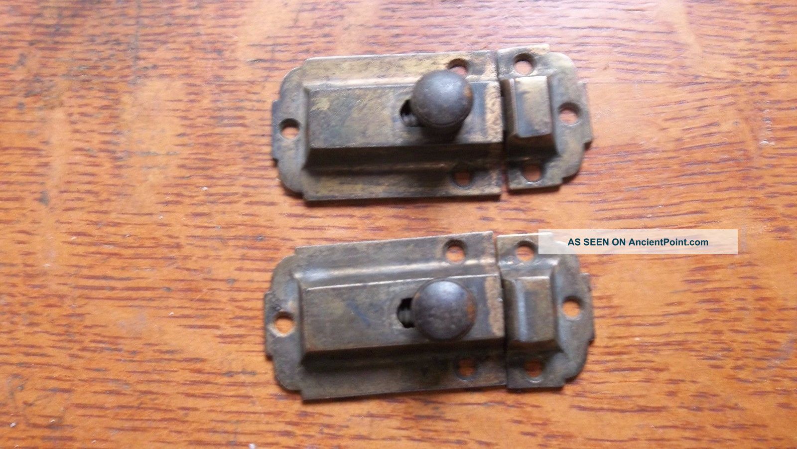 Two Antique Brass Plated Victorian Hoosier Cabinet Or Cupboard Latches C1885 Other Antique Hardware photo