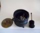 Vintage Cast Iron Brass Cape Cod Fireplace - Fire Starter & Wand Honey Pot Hearth Ware photo 2