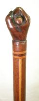 Antique Nautical Carved Wood Fist W/baton Folk Art Cane - Inlaid Shaft - Greatdetail Other Maritime Antiques photo 2