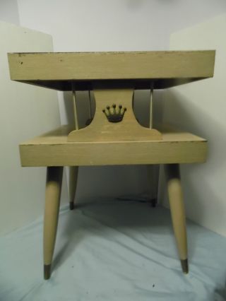 Mid Century End Table Square Blonde Wood Cocktail Crown Two Tier Eames Era photo