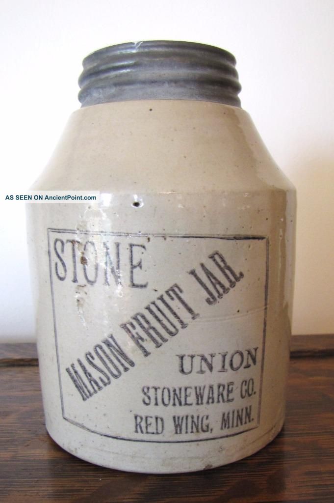 Vtg Stone Mason Fruit Jar Union Stoneware Co.  Red Wing Zinc Cap Pat.  Jan 1899 Other Antique Home & Hearth photo