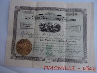 1897 Moss Rose Mining Company Stock Certificate Seattle Washington Antique 6 photo