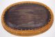 2 Vtg Primitive Carved Wood Oval Trays Woven Coiled Rattan Grass Basket Lomboc? Primitives photo 3