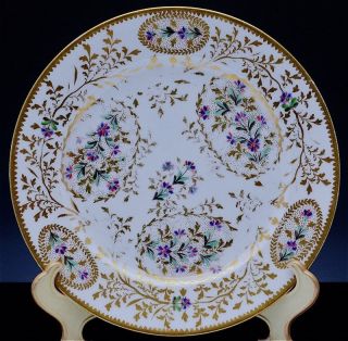 8 Early English Porcelain Hand Painted Gold Gilt Dinner Plates Worcester photo