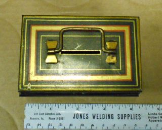 Antique Small Metal Document Slotted Coin Box 4 X 2.  5 Inches With Key Bank ? photo