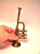 Antique Vtg French Child ' S Toy Solid Brass Trumpet 3 - Valve Nickel - Tin Horn Mini Brass photo 2