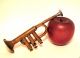 Antique Vtg French Child ' S Toy Solid Brass Trumpet 3 - Valve Nickel - Tin Horn Mini Brass photo 4