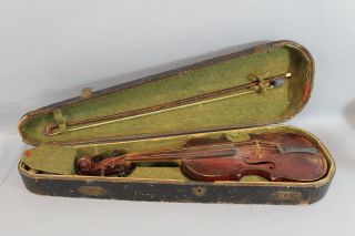Antique Mid - 19thc Handmade Folk Art Violin & Bow,  Inlaid Stars,  Unrestored,  Nr photo