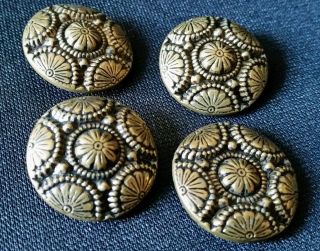Vintage Anntique 4 Buttons Brass Metal Lacy Gold Flower Victorian Gold Tone 1 