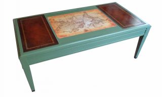 Vintage Mahogany Coffee Table With Leather Inlays Shabby Chic photo
