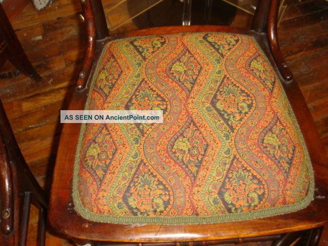 2 Antique Vintage Wood Side Chairs Matching For Foyer Desk Fabric Seats 1900-1950 photo
