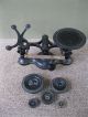 Antique Scale Primitive Cast Iron Brass Tray & Bar Orig Paint 5 Matching Weights Scales photo 6