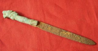 T120.  Roman Style Knife With Bronze Handle And Authentic Iron Blade. photo