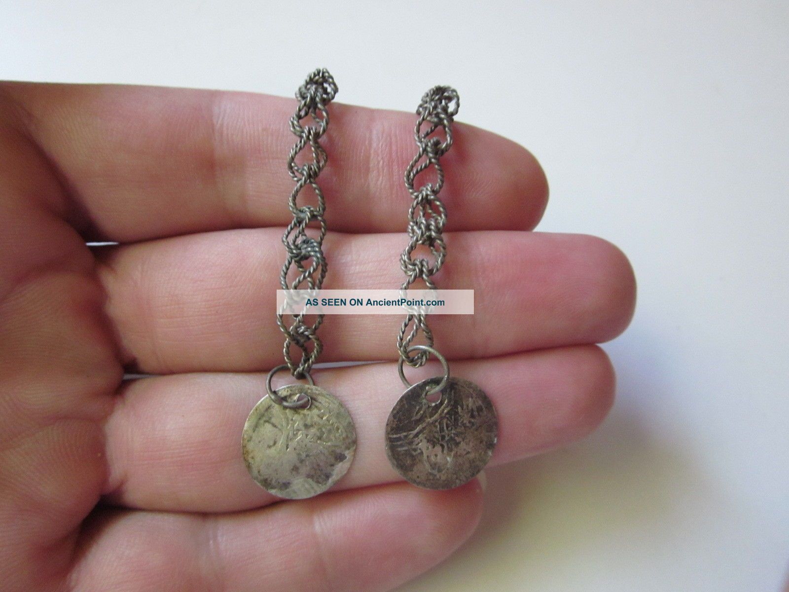 Very Rare Ancient Medieval Or Islamic Silver Earrings Islamic photo