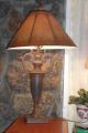Antique Art Nouveau Arts & Crafts Style Textured Bronze Finishtable Lamp Frees&h Lamps photo 10