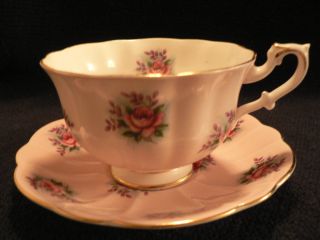 Tea Cup And Saucer Royal Albert Vanity Fair Series Bridget Pink With Dark Rose photo