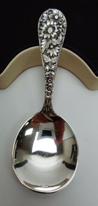 Vintage 1920s 30s S Kirk & Son Sterling Silver Repousse Flower Baby Childs Spoon photo
