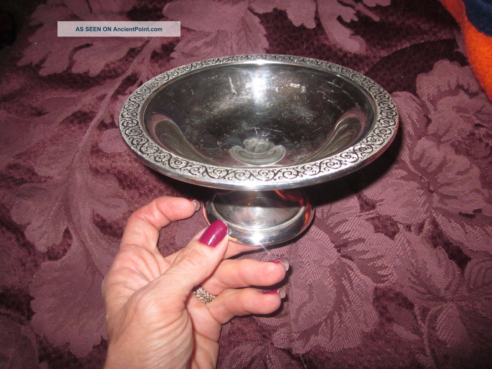 Vintage.  925 Sterling Silver Wallace Hand Textured Spanish Lace Pedestal Bowl Flatware & Silverware photo