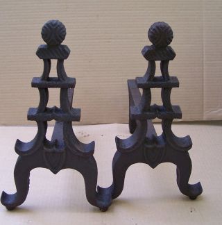 Antique 19th C Wrought Iron Tree Form Fireplace Andirons Fire Dogs photo