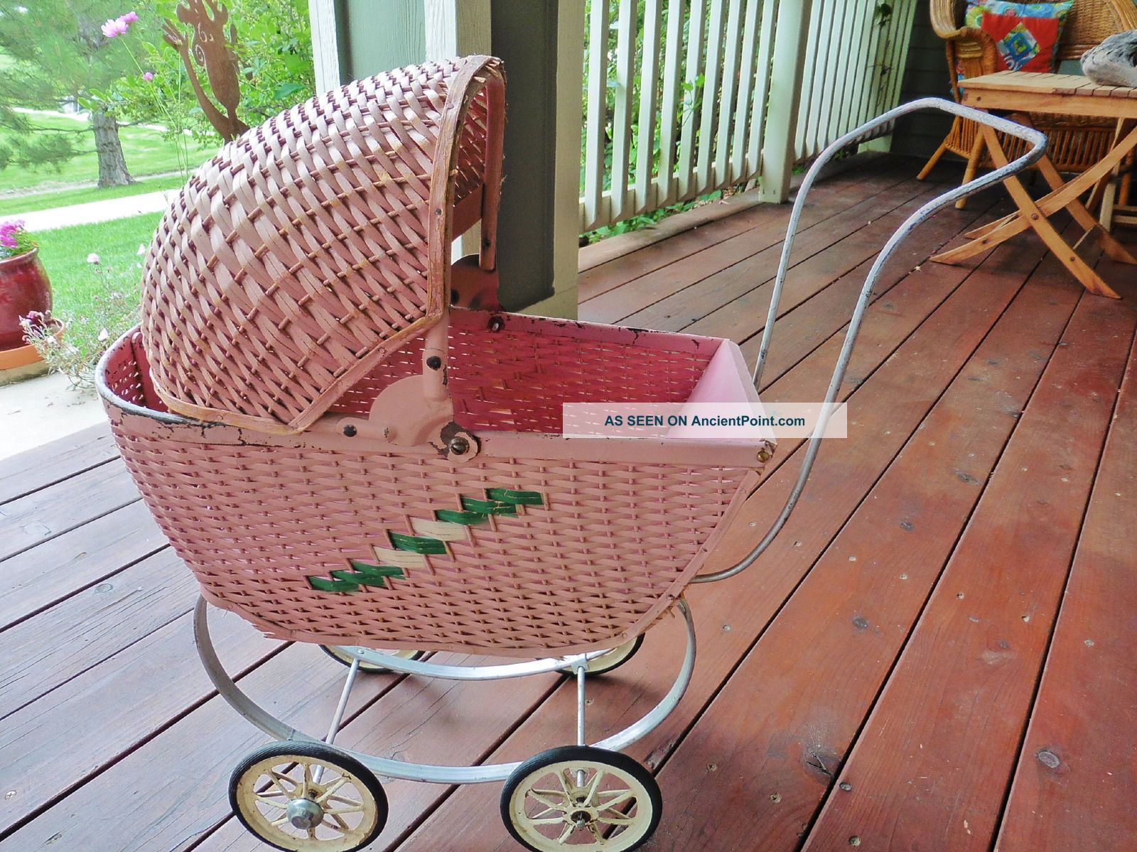 Antique Wicker Baby Doll Buggy Pink - Wood,  Metal,  & Wicker - South Bend Toys Baby Carriages & Buggies photo