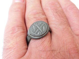 Ancient Roman Empire Legionary Shield Ring Marked - X / 10th Roman Legion photo
