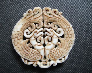 Old China White Jade Hand - Carved Phoenix Pendants T32 photo