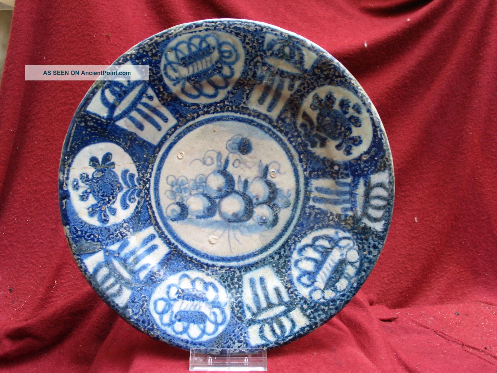Authentic Mid 17th.  Century Majolica Plate With A China Decor And Fruit Other Antiquities photo