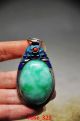 Chinese Old Collectible Handwork Green Jade Cloisonne Flower Wonderful Pendant Necklaces & Pendants photo 3