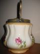 Antique Bridgwood England Biscuit Jar - English Roses - Nickel Silver Lid & Handle Jars photo 3