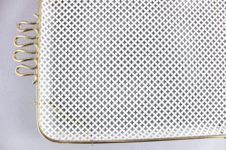 A Vintage 1950 ' S White Perforated Metal Tray.  Brassed Metal.  Mategot Style. photo