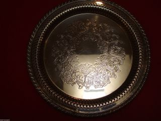 Vintage Round Silver Plated Serving Tray/vanity 10 Inches,  With Lattice Sides photo