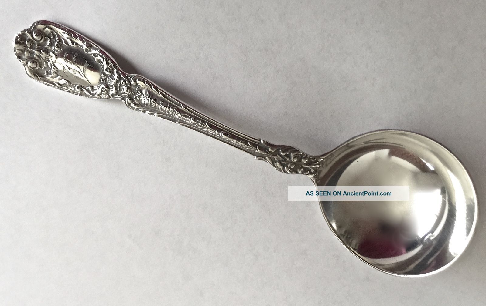 Gorham Florentine Sterling Boullion Soup Spoon - Mono F Flatware & Silverware photo