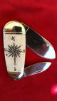 Double Sided Hand Etched Nautical Scrimshaw Art By Shar,  2 Blade Folding Knife Scrimshaws photo 1