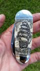 Double Sided Hand Etched Nautical Scrimshaw Art By Shar,  2 Blade Folding Knife Scrimshaws photo 2