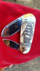 Double Sided Hand Etched Nautical Scrimshaw Art By Shar,  2 Blade Folding Knife Scrimshaws photo 4