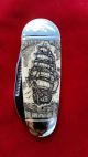 Double Sided Hand Etched Nautical Scrimshaw Art By Shar,  2 Blade Folding Knife Scrimshaws photo 5