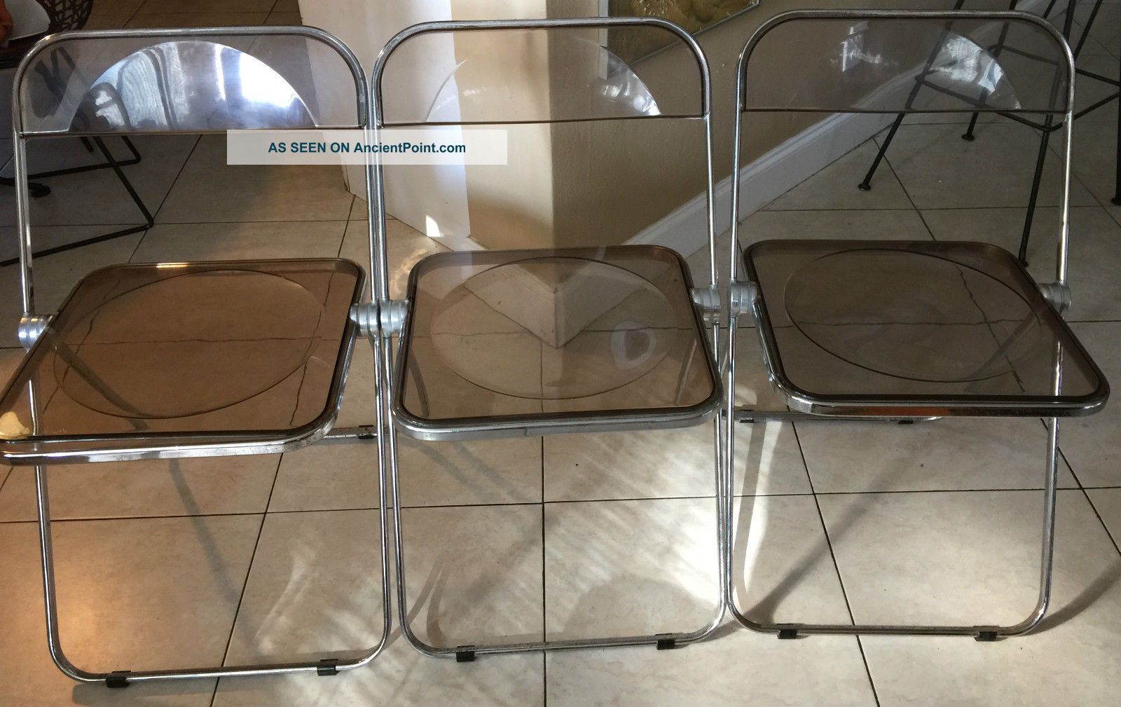 Plia Anonima Castelli Italy Lucite Mid Century Folding Chrome Lexan Chairs 3 Mid-Century Modernism photo