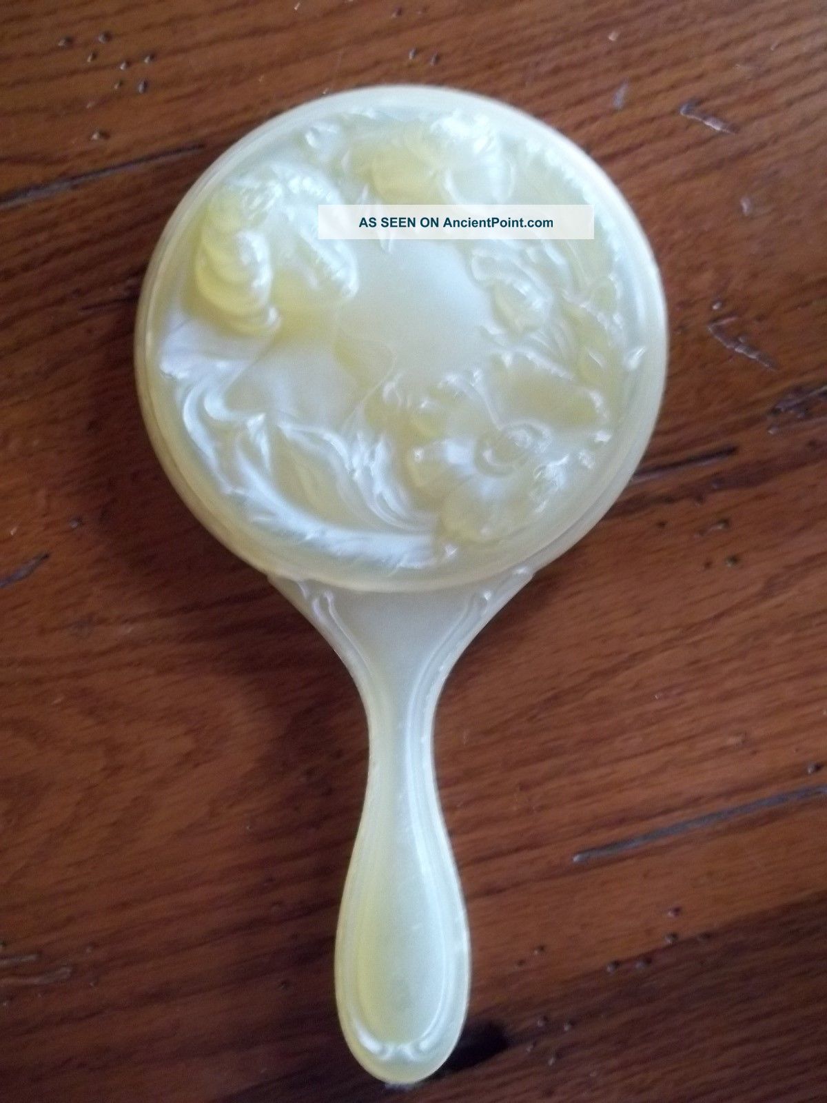 Antique Victorian Art Nouveau White Relief Celluloid Hand Mirror Mirrors photo