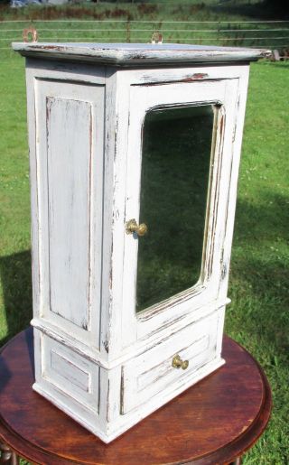 Vintage French Provincial White Wood Medicine Cabinet Apothecary Beveled Glass photo