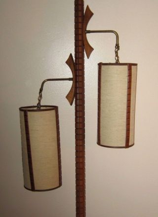 Mid Century Danish Modern Teak Wood Tension Pole Lamp Light Swags photo