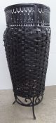 Lovely Antique Black Wrought Iron Umbrella Cane Stand W Wicker Shabby Paint 1900-1950 photo 2